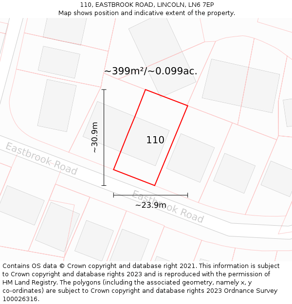 110, EASTBROOK ROAD, LINCOLN, LN6 7EP: Plot and title map