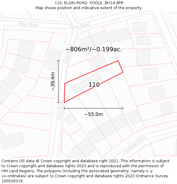 110, ELGIN ROAD, POOLE, BH14 8PR: Plot and title map