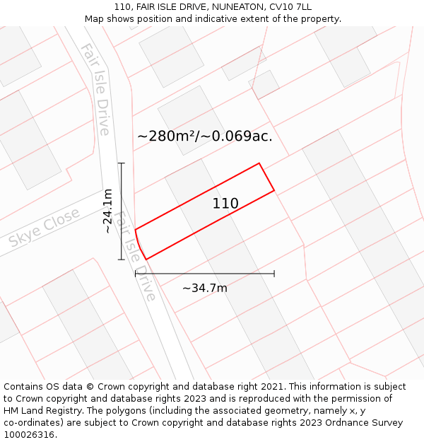 110, FAIR ISLE DRIVE, NUNEATON, CV10 7LL: Plot and title map