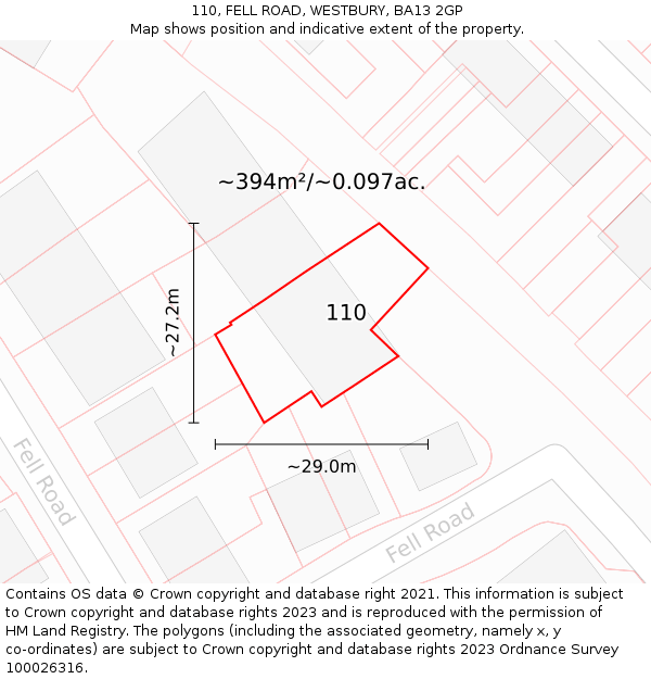 110, FELL ROAD, WESTBURY, BA13 2GP: Plot and title map