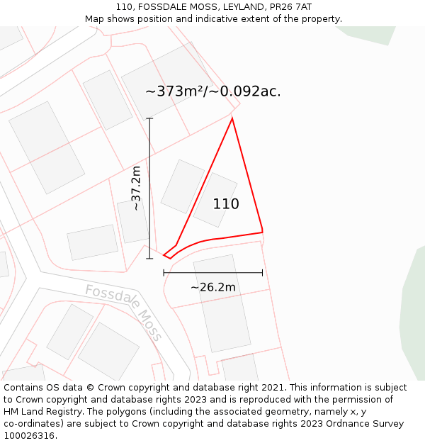 110, FOSSDALE MOSS, LEYLAND, PR26 7AT: Plot and title map