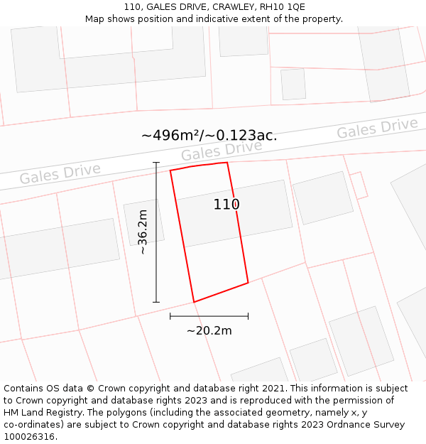 110, GALES DRIVE, CRAWLEY, RH10 1QE: Plot and title map