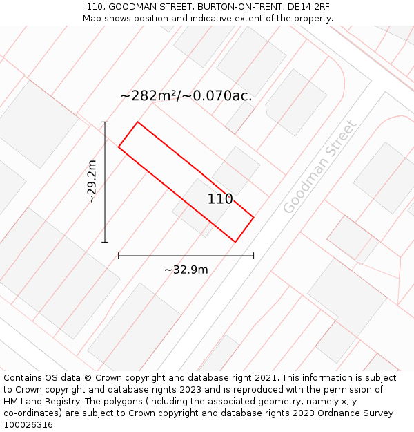 110, GOODMAN STREET, BURTON-ON-TRENT, DE14 2RF: Plot and title map