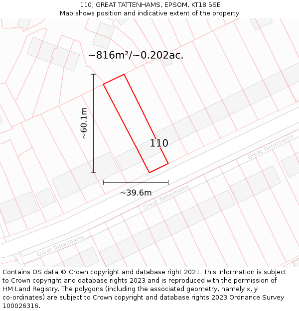 110, GREAT TATTENHAMS, EPSOM, KT18 5SE: Plot and title map