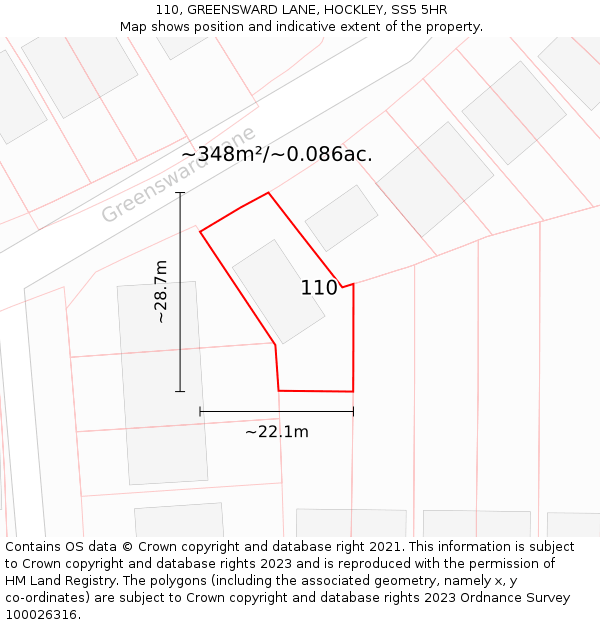 110, GREENSWARD LANE, HOCKLEY, SS5 5HR: Plot and title map