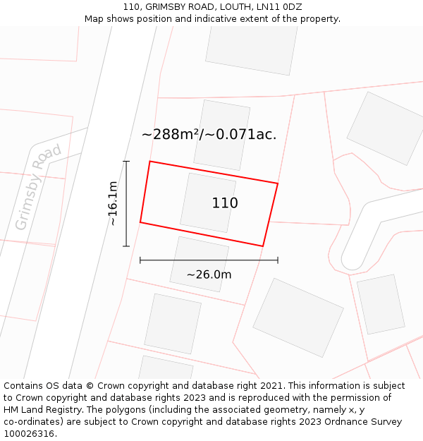 110, GRIMSBY ROAD, LOUTH, LN11 0DZ: Plot and title map