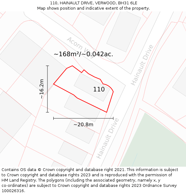 110, HAINAULT DRIVE, VERWOOD, BH31 6LE: Plot and title map