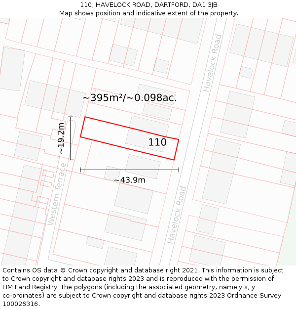 110, HAVELOCK ROAD, DARTFORD, DA1 3JB: Plot and title map