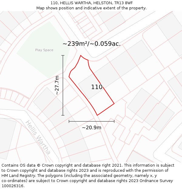 110, HELLIS WARTHA, HELSTON, TR13 8WF: Plot and title map