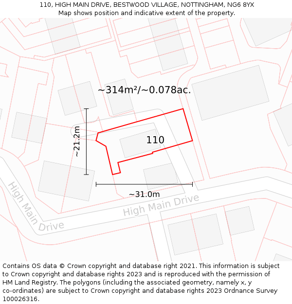 110, HIGH MAIN DRIVE, BESTWOOD VILLAGE, NOTTINGHAM, NG6 8YX: Plot and title map