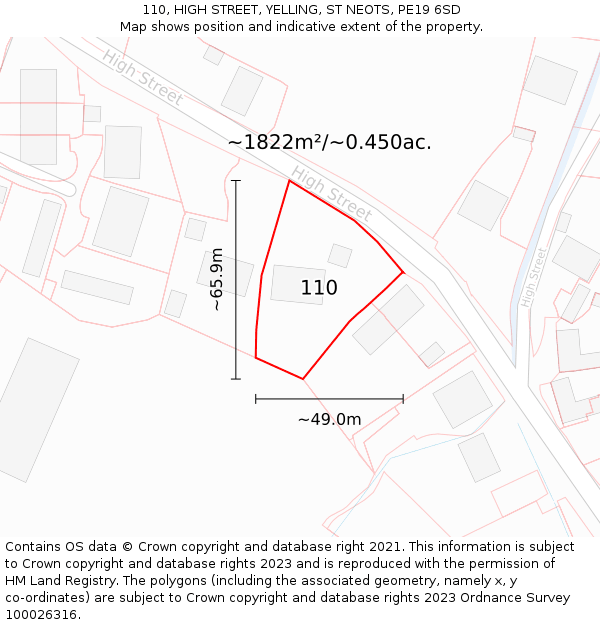 110, HIGH STREET, YELLING, ST NEOTS, PE19 6SD: Plot and title map