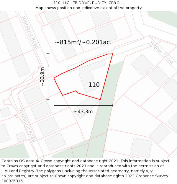 110, HIGHER DRIVE, PURLEY, CR8 2HL: Plot and title map