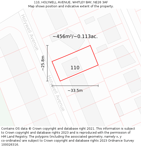 110, HOLYWELL AVENUE, WHITLEY BAY, NE26 3AF: Plot and title map