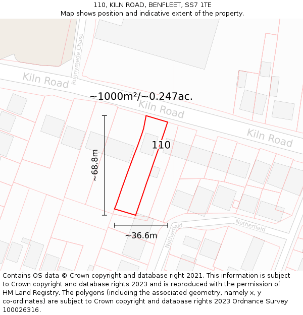 110, KILN ROAD, BENFLEET, SS7 1TE: Plot and title map