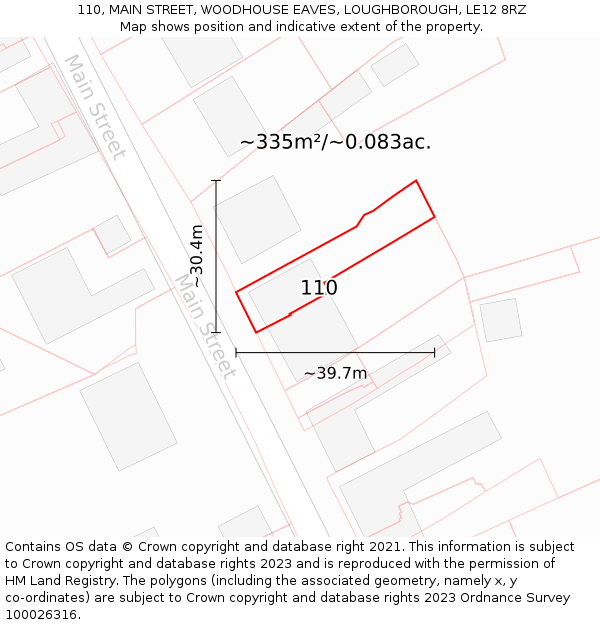 110, MAIN STREET, WOODHOUSE EAVES, LOUGHBOROUGH, LE12 8RZ: Plot and title map