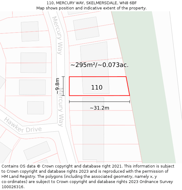 110, MERCURY WAY, SKELMERSDALE, WN8 6BF: Plot and title map