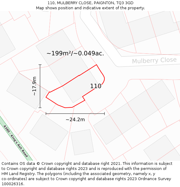 110, MULBERRY CLOSE, PAIGNTON, TQ3 3GD: Plot and title map