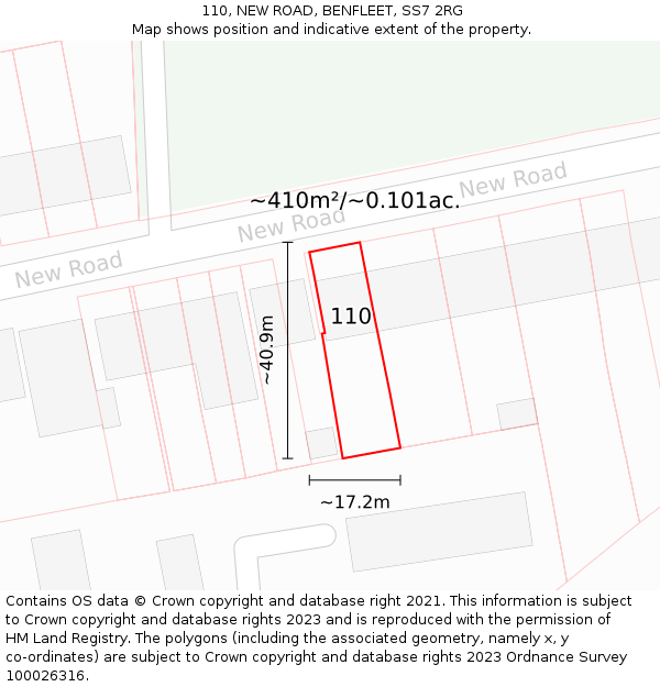 110, NEW ROAD, BENFLEET, SS7 2RG: Plot and title map