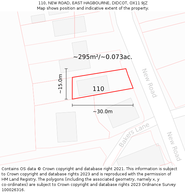 110, NEW ROAD, EAST HAGBOURNE, DIDCOT, OX11 9JZ: Plot and title map