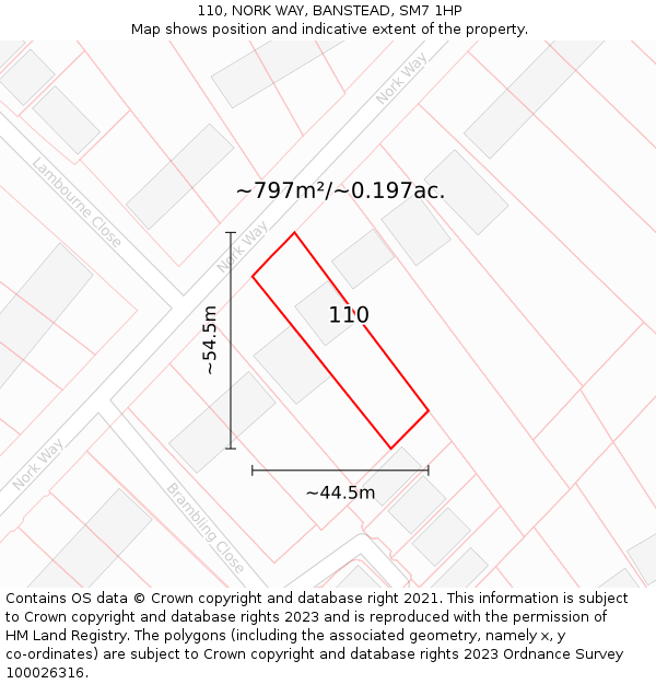 110, NORK WAY, BANSTEAD, SM7 1HP: Plot and title map