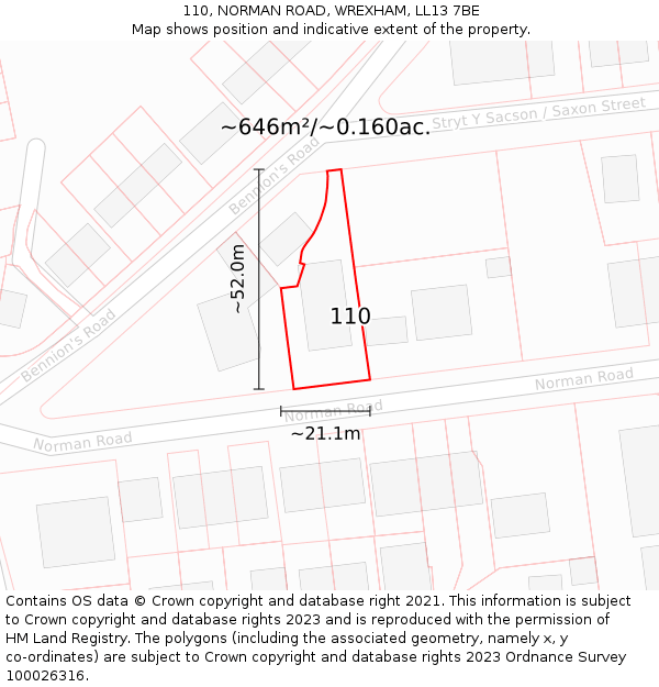 110, NORMAN ROAD, WREXHAM, LL13 7BE: Plot and title map