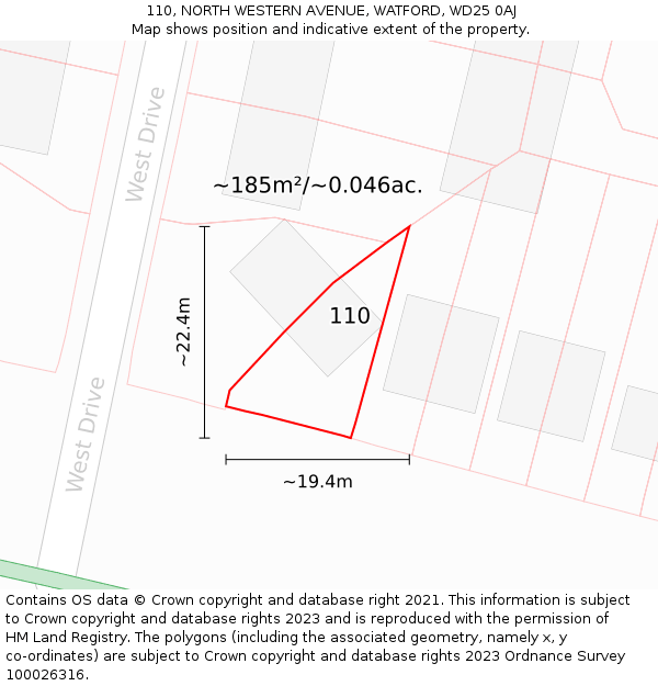 110, NORTH WESTERN AVENUE, WATFORD, WD25 0AJ: Plot and title map