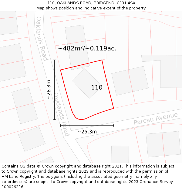 110, OAKLANDS ROAD, BRIDGEND, CF31 4SX: Plot and title map