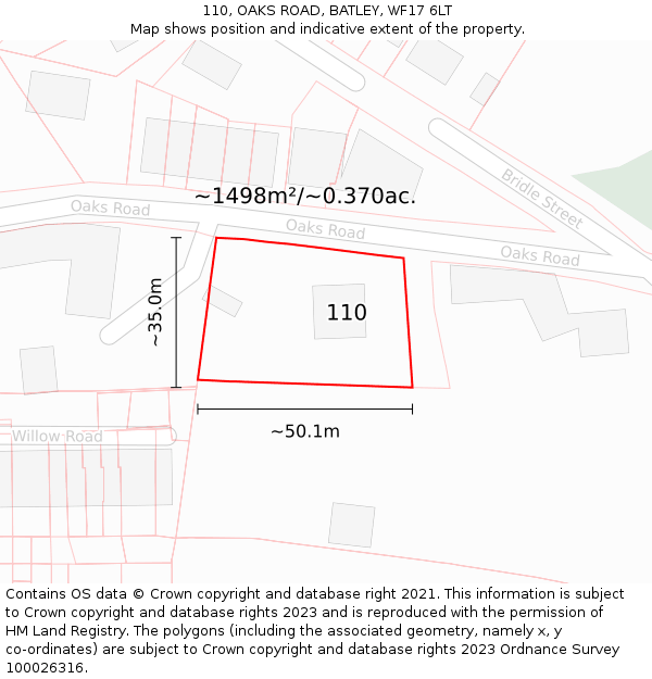 110, OAKS ROAD, BATLEY, WF17 6LT: Plot and title map