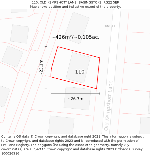 110, OLD KEMPSHOTT LANE, BASINGSTOKE, RG22 5EP: Plot and title map