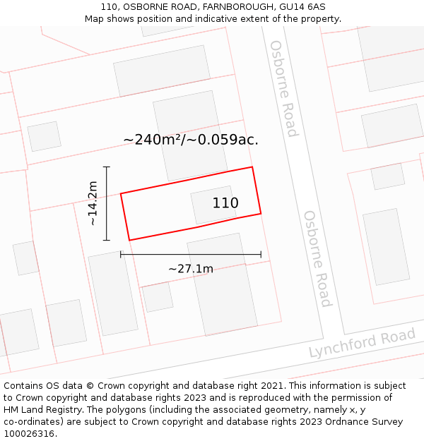 110, OSBORNE ROAD, FARNBOROUGH, GU14 6AS: Plot and title map