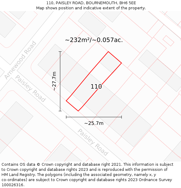 110, PAISLEY ROAD, BOURNEMOUTH, BH6 5EE: Plot and title map