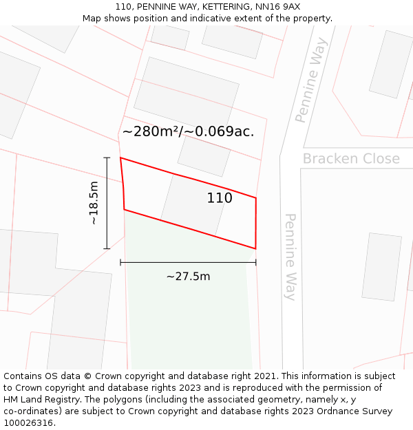 110, PENNINE WAY, KETTERING, NN16 9AX: Plot and title map