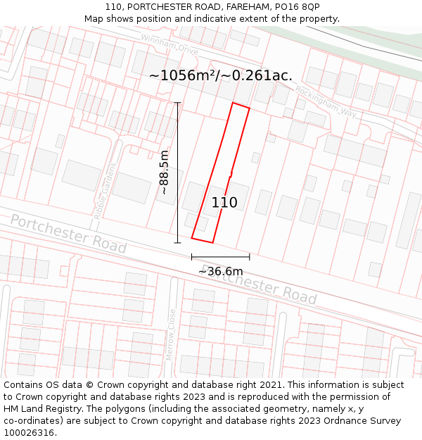 110, PORTCHESTER ROAD, FAREHAM, PO16 8QP: Plot and title map