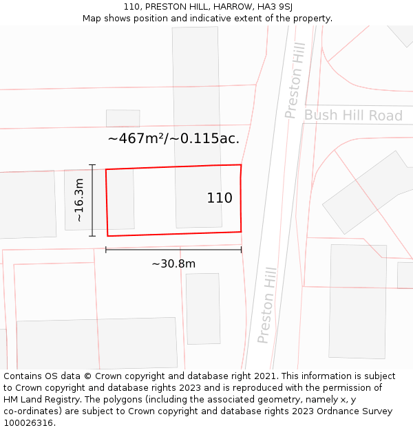 110, PRESTON HILL, HARROW, HA3 9SJ: Plot and title map