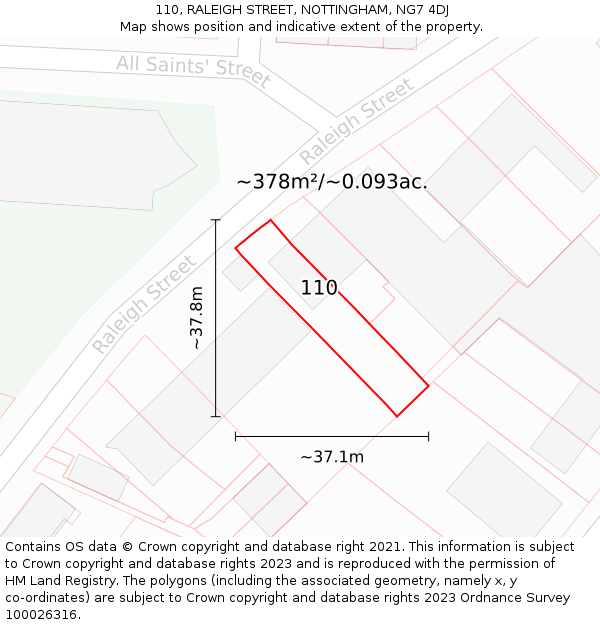 110, RALEIGH STREET, NOTTINGHAM, NG7 4DJ: Plot and title map