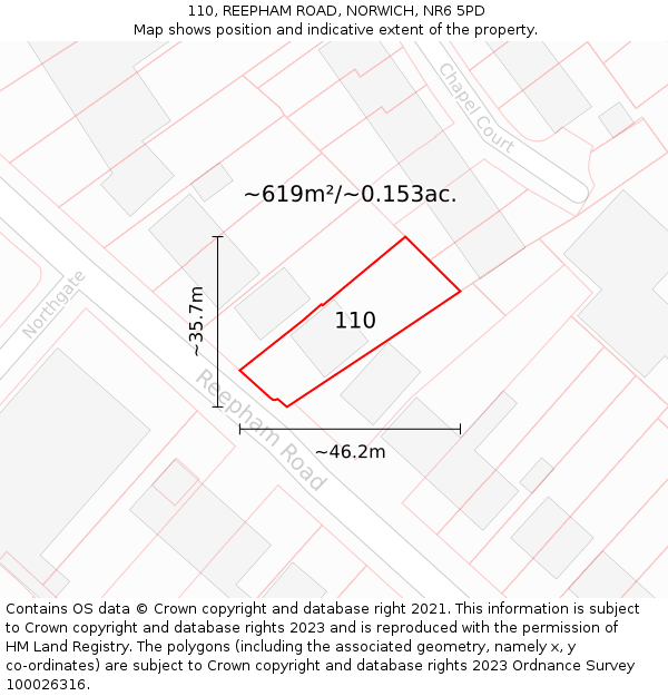 110, REEPHAM ROAD, NORWICH, NR6 5PD: Plot and title map