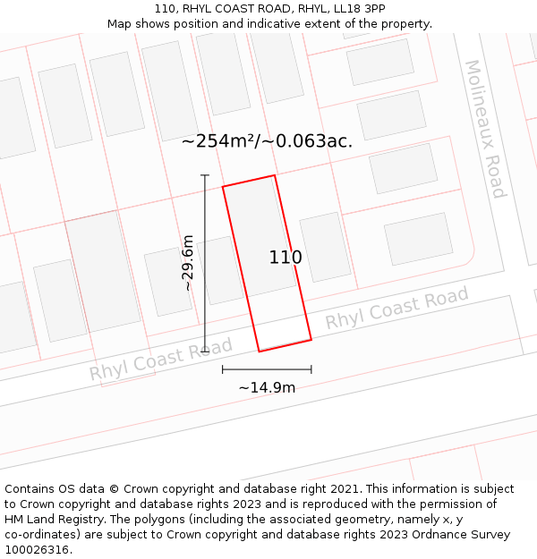 110, RHYL COAST ROAD, RHYL, LL18 3PP: Plot and title map