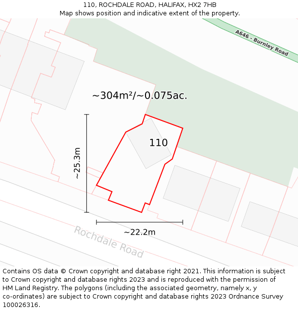 110, ROCHDALE ROAD, HALIFAX, HX2 7HB: Plot and title map