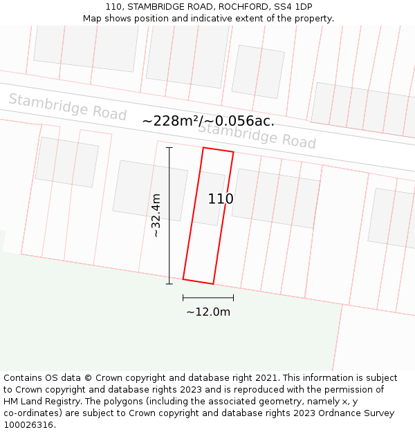 110, STAMBRIDGE ROAD, ROCHFORD, SS4 1DP: Plot and title map