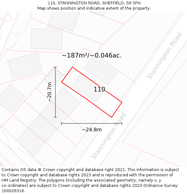 110, STANNINGTON ROAD, SHEFFIELD, S6 5FN: Plot and title map