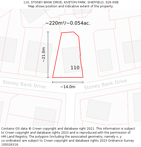 110, STONEY BANK DRIVE, KIVETON PARK, SHEFFIELD, S26 6SB: Plot and title map