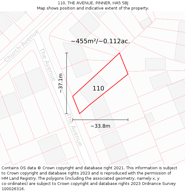 110, THE AVENUE, PINNER, HA5 5BJ: Plot and title map