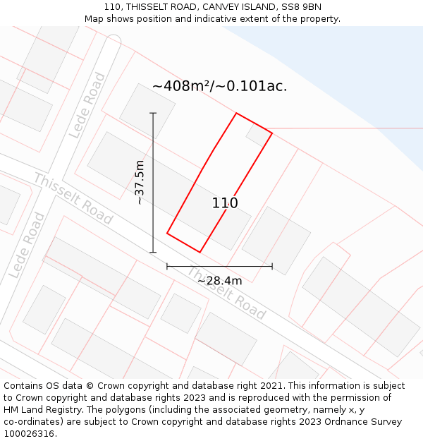 110, THISSELT ROAD, CANVEY ISLAND, SS8 9BN: Plot and title map