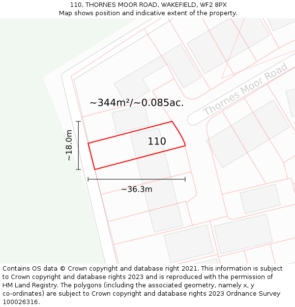 110, THORNES MOOR ROAD, WAKEFIELD, WF2 8PX: Plot and title map