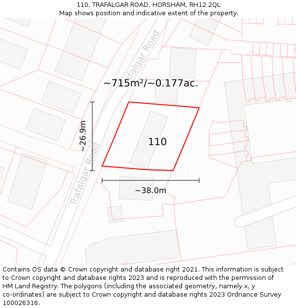 110, TRAFALGAR ROAD, HORSHAM, RH12 2QL: Plot and title map