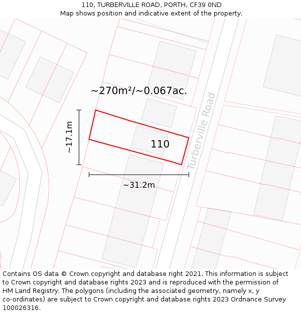 110, TURBERVILLE ROAD, PORTH, CF39 0ND: Plot and title map