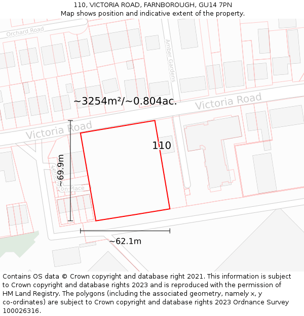 110, VICTORIA ROAD, FARNBOROUGH, GU14 7PN: Plot and title map