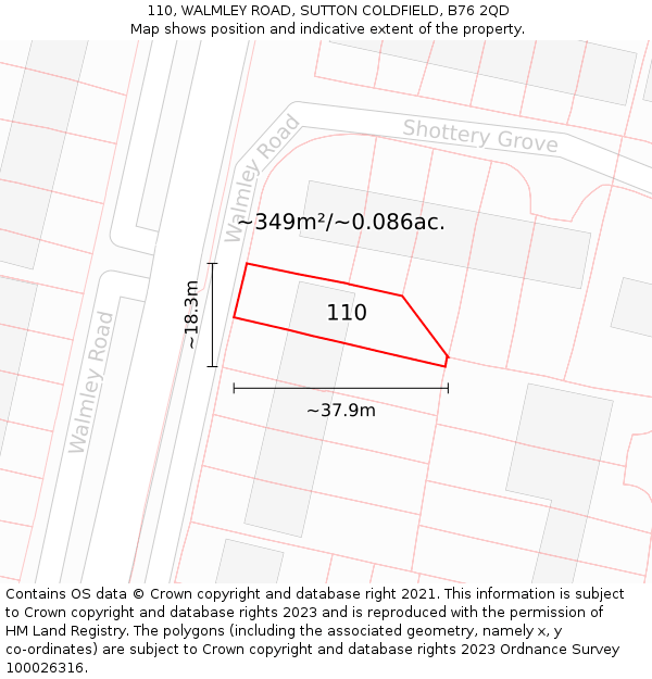 110, WALMLEY ROAD, SUTTON COLDFIELD, B76 2QD: Plot and title map