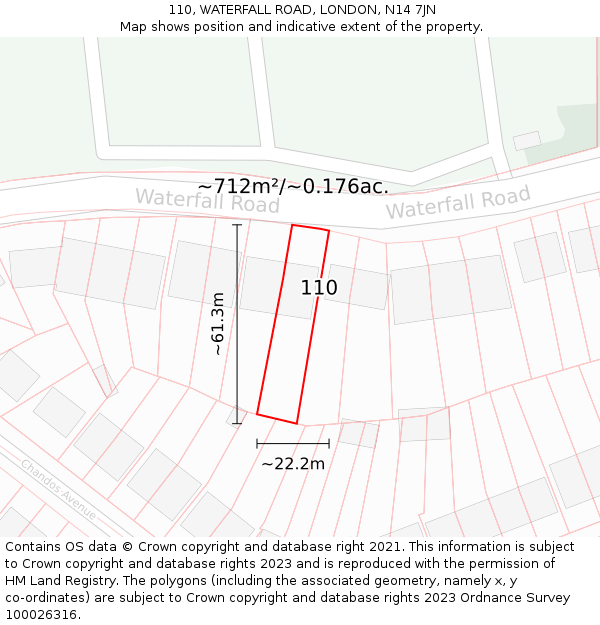 110, WATERFALL ROAD, LONDON, N14 7JN: Plot and title map