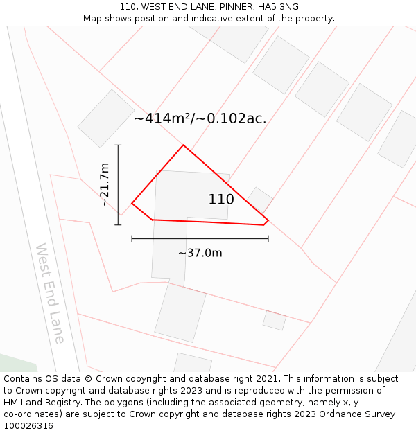 110, WEST END LANE, PINNER, HA5 3NG: Plot and title map